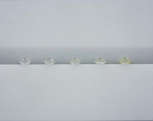 These master colour-grading diamonds were graded as a set by GIA and also by another well-respected lab. There was a difference in grades for each stone of between half and one-and-a-half grades.