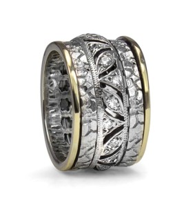 Meditation ring by Silver Gate, with sterling silver, nine-karat gold, and cubic zirconium.