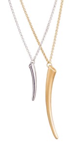 High-polish silver and 18-karat gold vermeil  long horn necklaces by Boma.