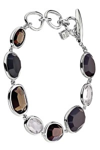 Rhodium-plated sterling silver bracelet by ELLE Jewelry, with smoky quartz, black agate, and white crystal.