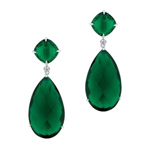 Sterling silver earrings by Ethan Stars, set with emerald crystals.