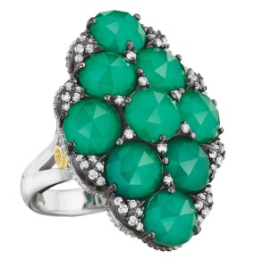 Green onyx cocktail ring by Tacori with black silver over a 925 silver foundation.