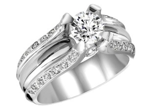 18-karat white gold ring, with one-carat centre and sides (.77 ctw).