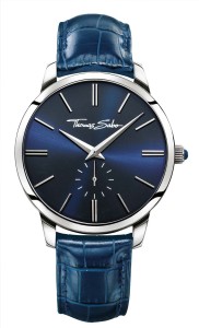 42-mm men's watch, with stainless steel case; crown with lapis lazuli; glass-hardened, non-reflecting mineral glass with sapphire coating; and blue alligator-print leather strap.