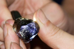 Unheated tanzanite crystal exhibiting blue pleochroic colour. 