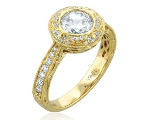 18-karat yellow gold semi-mount with one-carat centre by Yael Designs.