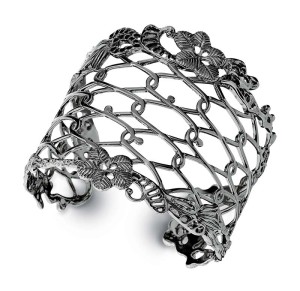 Black rhodium-plated sterling silver cuff by ELLE Jewelry with 'Spice' flower vine design.