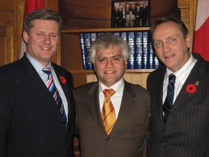 Prime Minister Stephen Harper, Pierre Akkelian, and John Duncan,  the MP whose private member's bill helped lead to the jewellery excise tax's elimination.