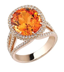 18-karat rose gold ring by Omi Gems, with 5.48-carat spessartite and diamonds (.74 ctw).