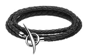 Silver and black woven leather tusk bracelet by Shaun Leane.