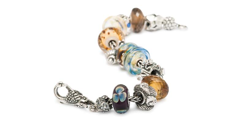 Silver, quartz, and glass bead bracelet by Trollbeads.