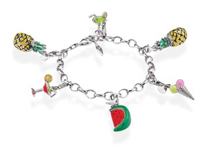 Amore & Baci silver bracelet with various enamel charms.