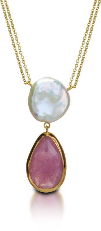 Yvel's 18-karat yellow gold necklace with 16-mm Keshi pearl and a seven-carat natural pink sapphire.