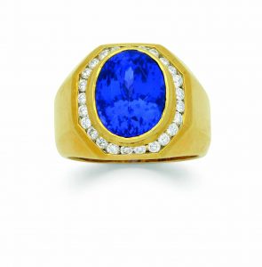 A men's tanzanite, diamond, and gold ring. Photos courtesy Dupuis Fine Jewellery Auctioneers