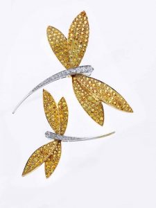 These Van Cleef & Arpels dragonfly brooches in yellow sapphire are among the pieces to be found at three Sotheby’s jewellery sales in the month of June. Photo courtesy Sotheby’s