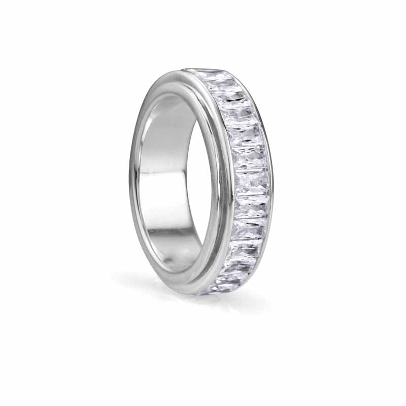 ‘Clarity’ ring featuring clear baguette cubic zirconium spinning band by MeditationRings. MSRP $299