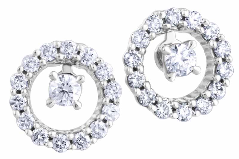 'Wear-three-ways' Canadian diamond ear jackets, also wearable as studs, in 14-karat Canadian certified white gold from Beverly Hills Jewellers' 'Forever Ice' brand.