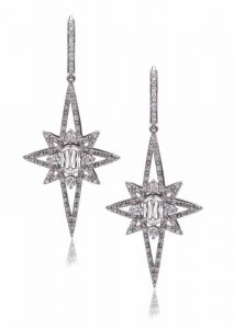 Star earrings with L’Amour Crisscut diamonds (1.15 ctw) and round diamonds (1.24 ctw) in 14-karat white gold by Christopher Designs. MSRP $14,174