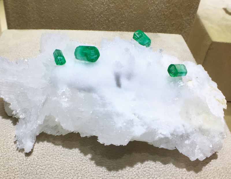 Emerald crystals in matrix displayed by the Emerald Museum.