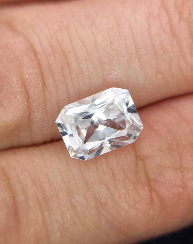 A 3.11-carat natural zircon. This gem has good lustre and dispersion and is a cheaper alternative to diamond.