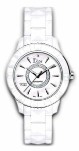 ‘Dior VIII’ timepiece by Christian Dior with white ceramic over stainless steel case, opaline silver dial, and white ceramic bracelet. Photo courtesy Christian Dior SE/LVMH Moët Hennessy – Louis Vuitton SE