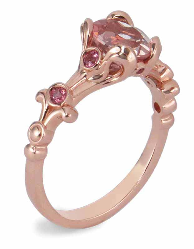 18-karat rose gold morganite ring from the ‘VIVE Fairytale’ collection by K8 Jewelry Concepts Bijoux. Also available as a three-piece stackable set featuring pink sapphires.