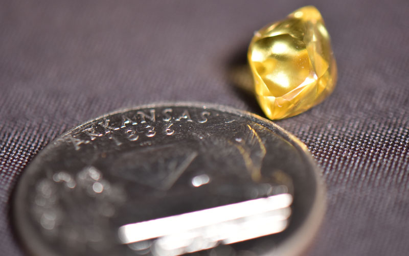 A 4.49-carat canary-yellow diamond has been found at Crater of Diamonds State Park in Arkansas. Photo courtesy Arkansas State Parks