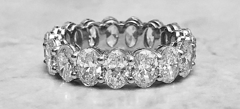 Custom-made platinum eternity band with 17 oval diamonds (5.5 carats). Photos courtesy World Wide Weil Jewelry