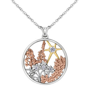 Toronto designer Shelly Purdy’s new ‘Canadian Flowers’ collection features 49 pieces, including the ‘Territories Garden Pendant’ (pictured). Photos courtesy Shelly Purdy/Maple Leaf Diamonds