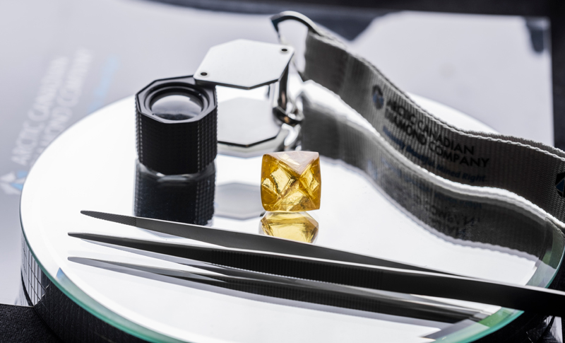 A 71-26-carat fancy vivid yellow diamond has been found at Arctic Canadian’s Ekati Mine in the Northwest Territories. Photo courtesy Arctic Canadian Diamond Company