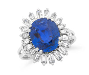 This 4.93-carat blue sapphire ring fetched $60,000 (10 times its estimate).