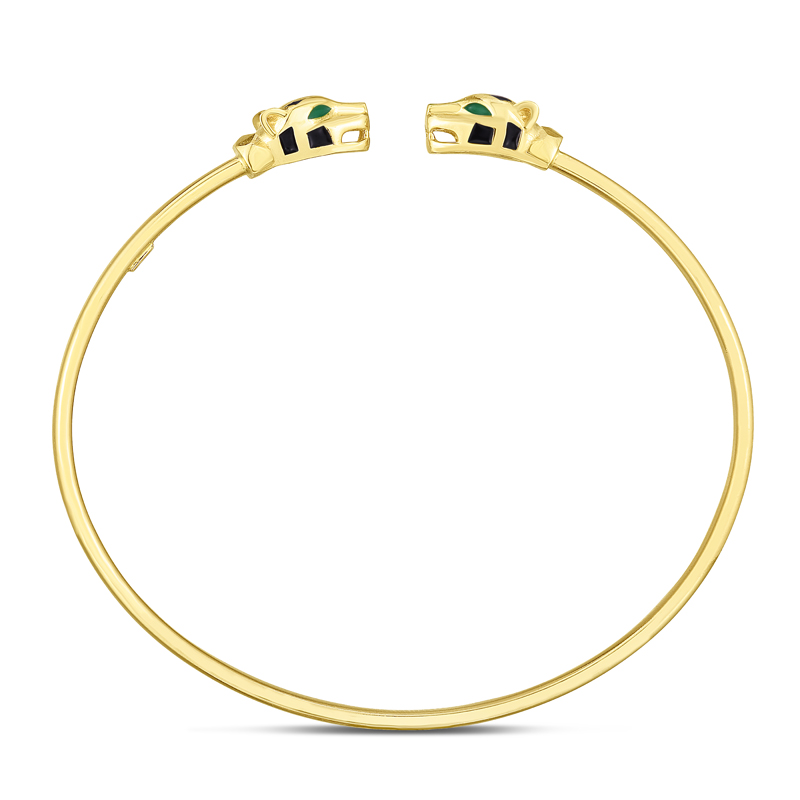 14-karat gold panther bangle with green and black enamel accents from Royal Chain’s spring 2023 collection. MSRP $1,115