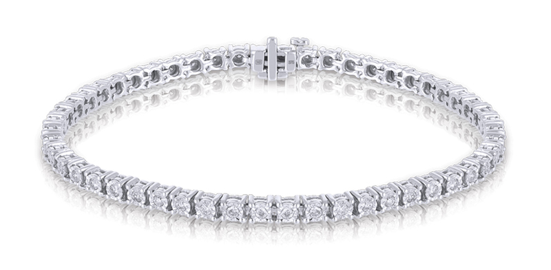 14-karat white gold ‘Illusions’ tennis bracelet by RDI Diamonds, available in 3.0 to 5.0 ctw.