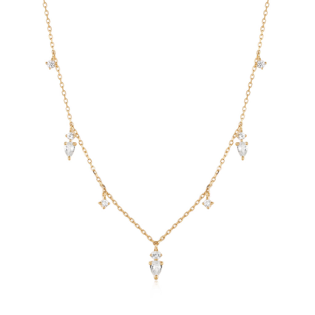 14-karat yellow gold and white sapphire ‘Daydream Meadow’ drop necklace by Aurelie Gi. MSRP US$540