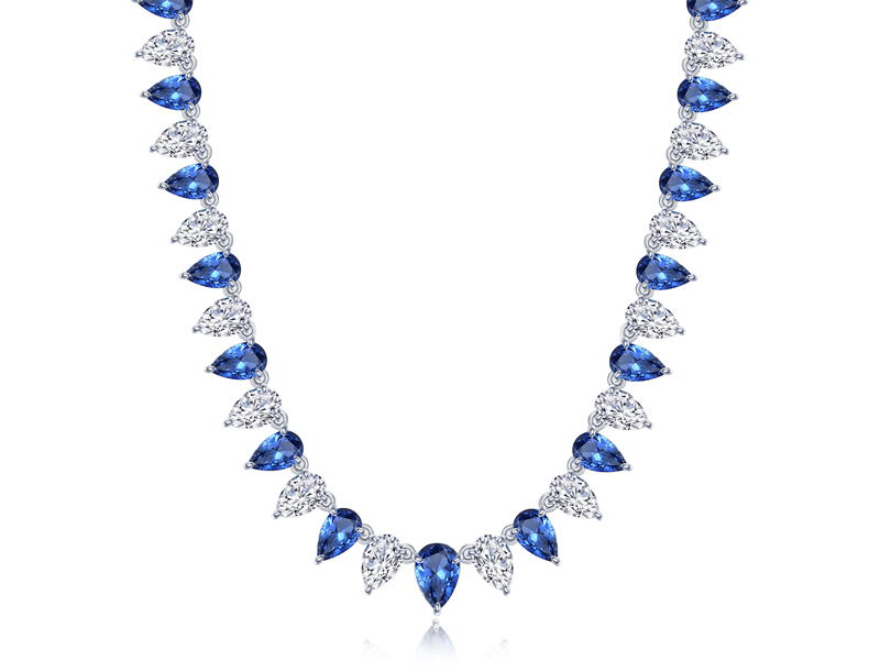 Necklace from Lafonn’s ‘Kaleidoscope’ collection necklace with 38 ctw of laboratory-grown sapphires and simulated diamonds, set in sterling silver bonded with platinum.  MSRP $1,775