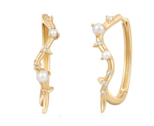 14-karat gold ‘Lana’ hoop earrings by Aurelie Gi with pearl and white sapphire. MSRP US$995