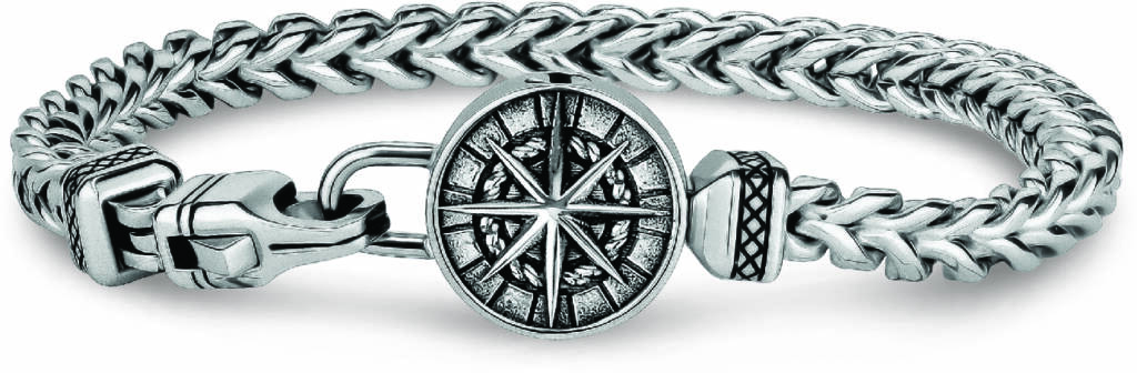 Stainless steel franco link ‘Compass Urn Bracelet’ by ARZ Steel. MSRP $140