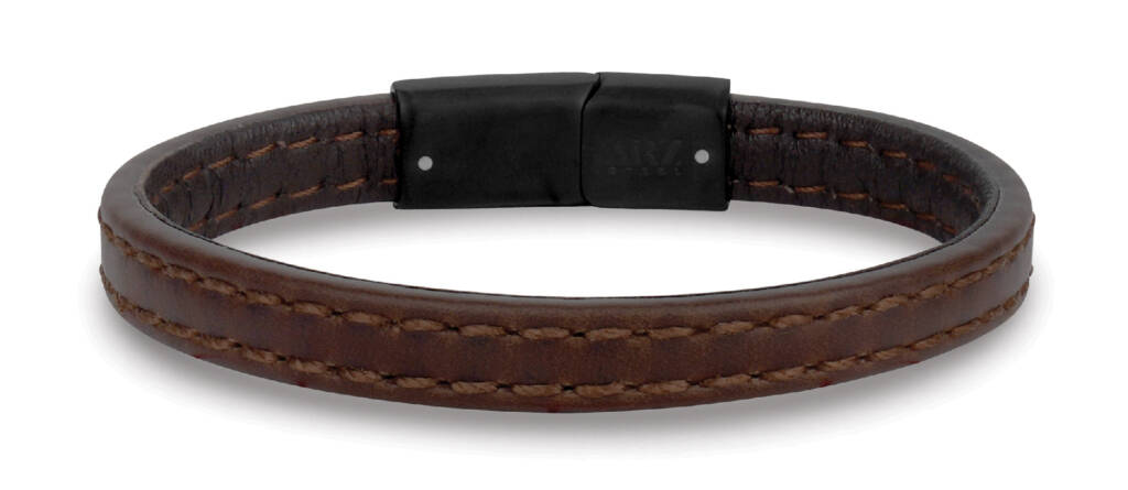 The ‘Vintage Leather Bracelet’ by ARZ Steel with a matte black clasp. Also available in black leather. MSRP $70