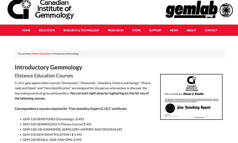 Canadian Institute of Gemmology (C.I.G.) offers many correspondence courses for introductory gemmology subjects. Photo courtesy cigem.ca