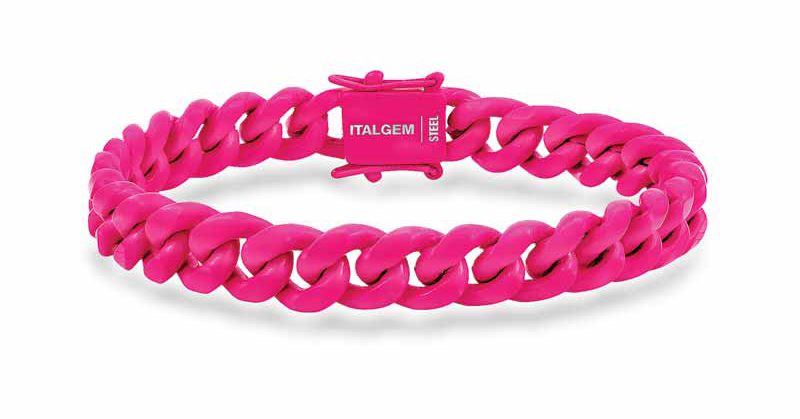 8-mm ‘Candy Cuban’ neon pink bracelet from Italgem Steel’s Bellissima Collection. MSRP $150