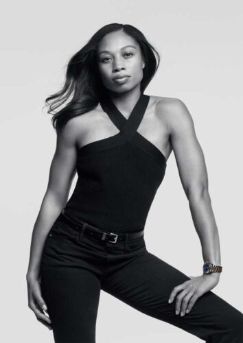 Allyson Felix wearing an Omega watch.